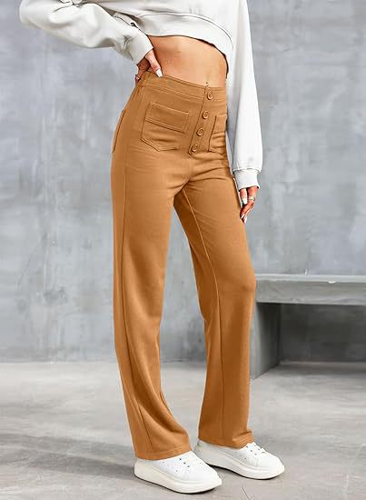Pantalons Casual Élastiques Droits Haute Taille Femme