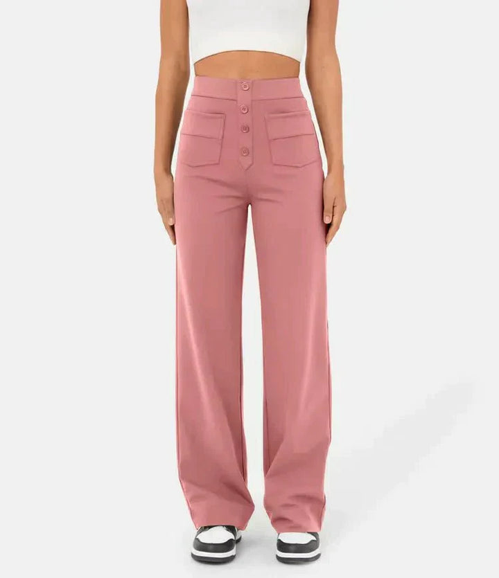 Pantalons Casual Élastiques Droits Haute Taille Femme