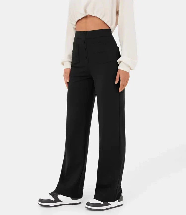 Pantalons Casual Élastiques Droits Haute Taille Femme