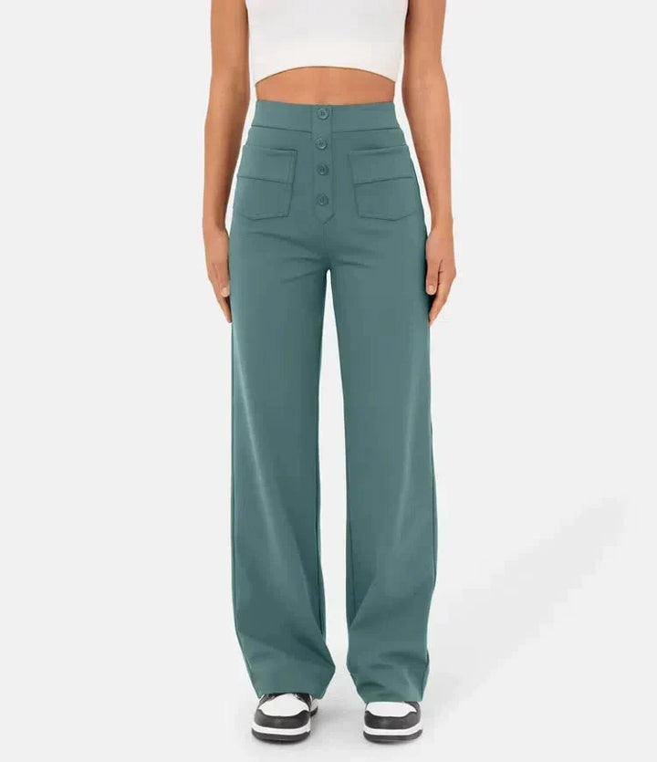 Pantalons Casual Élastiques Droits Haute Taille Femme