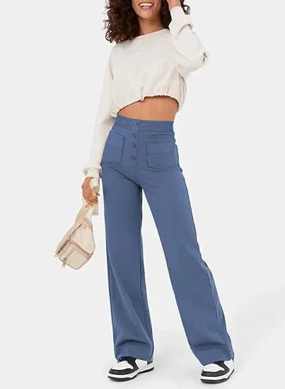 Pantalons Casual Élastiques Droits Haute Taille Femme