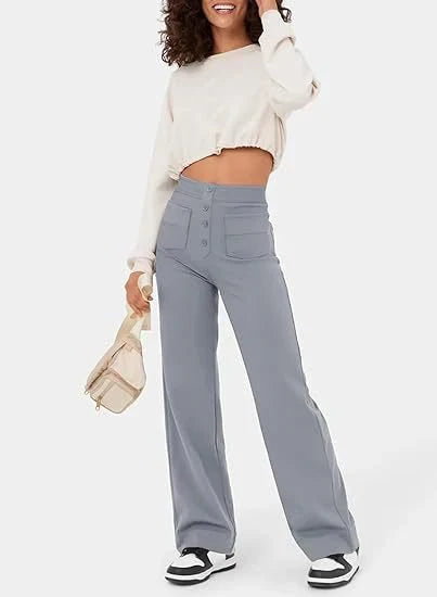 Pantalons Casual Élastiques Droits Haute Taille Femme