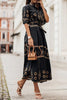 Sarah | Robe Midi Longue à Manches Longues Bouffantes Imprimée Boho pour Femme
