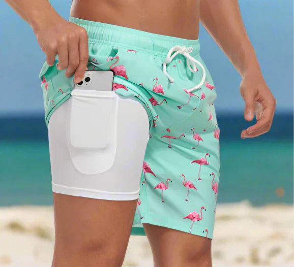 Shorts de bain pour hommes tendance avec doublure et poche pour téléphone