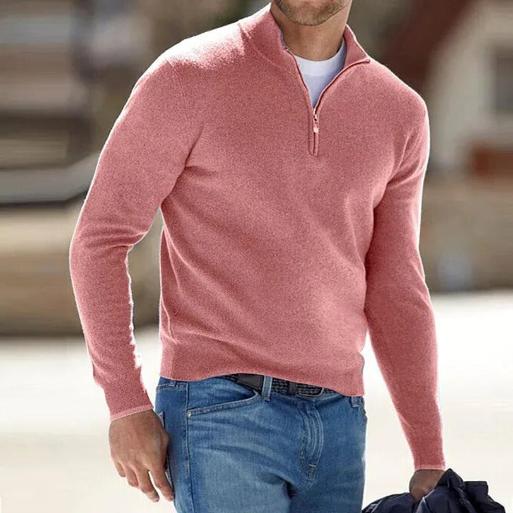Pull basique zipper en laine fine pour homme