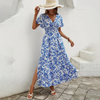 Margaret | Robe Maxi Boho Imprimée V-Court Manche Courte Femme