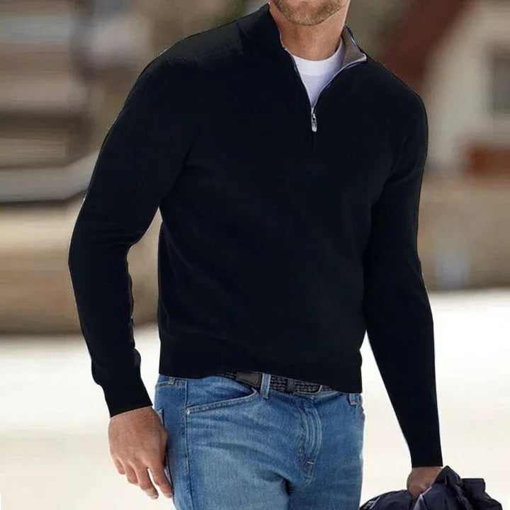 Pull basique zipper en laine fine pour homme