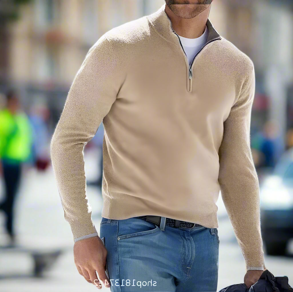 Pull basique zipper en laine fine pour homme