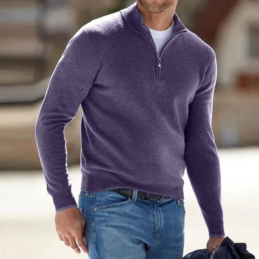 Pull basique zipper en laine fine pour homme