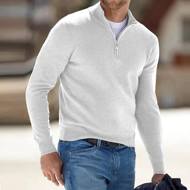 Pull basique zipper en laine fine pour homme