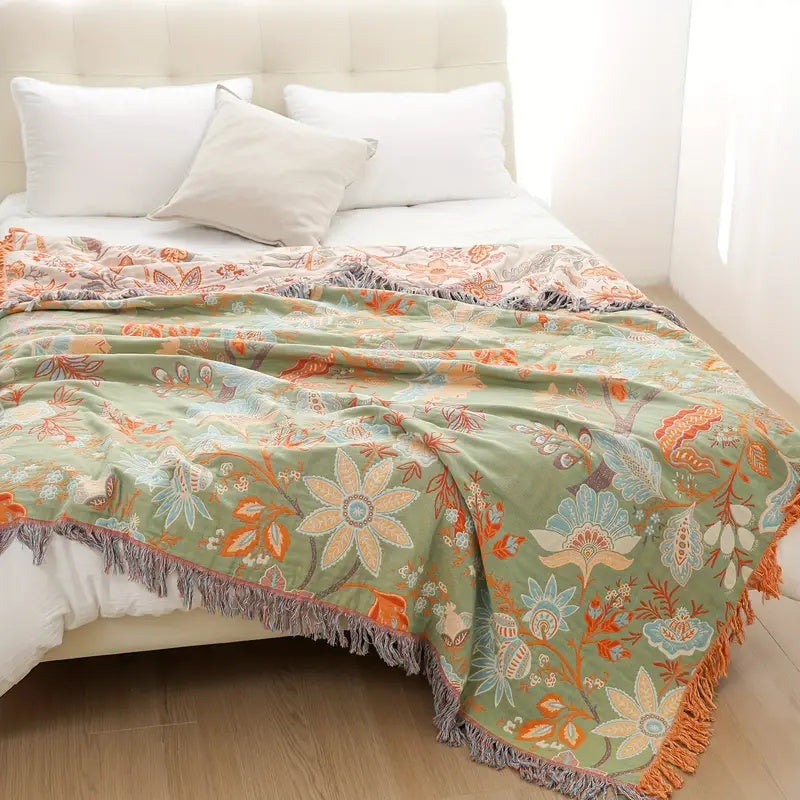 Bohol Rustique – Couverture Florale Boho pour Confort Chaleureux et Vie Stylée