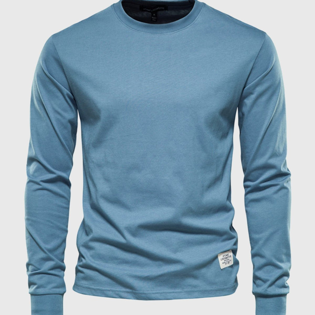 Chemise en coton masculine à manches longues avec col rond