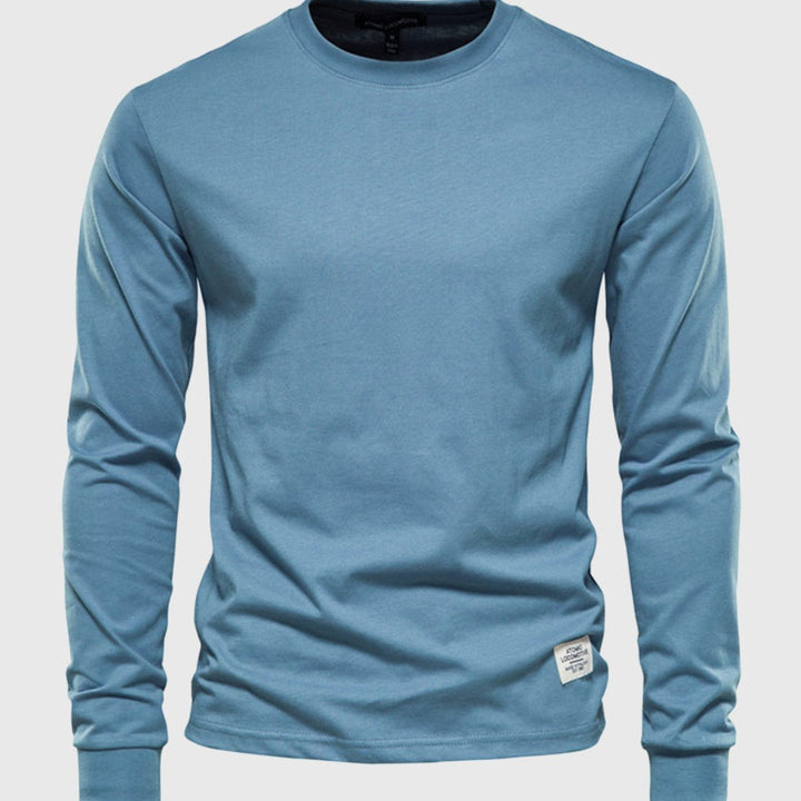 Chemise en coton masculine à manches longues avec col rond