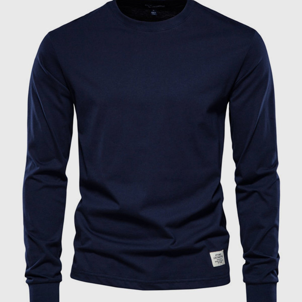 Chemise en coton masculine à manches longues avec col rond