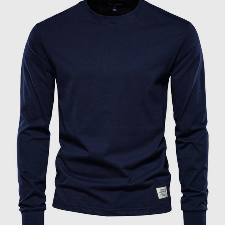 Chemise en coton masculine à manches longues avec col rond