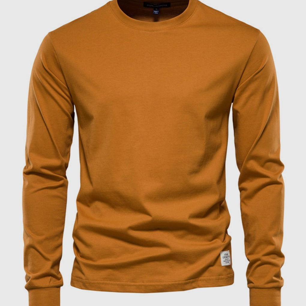 Chemise en coton masculine à manches longues avec col rond