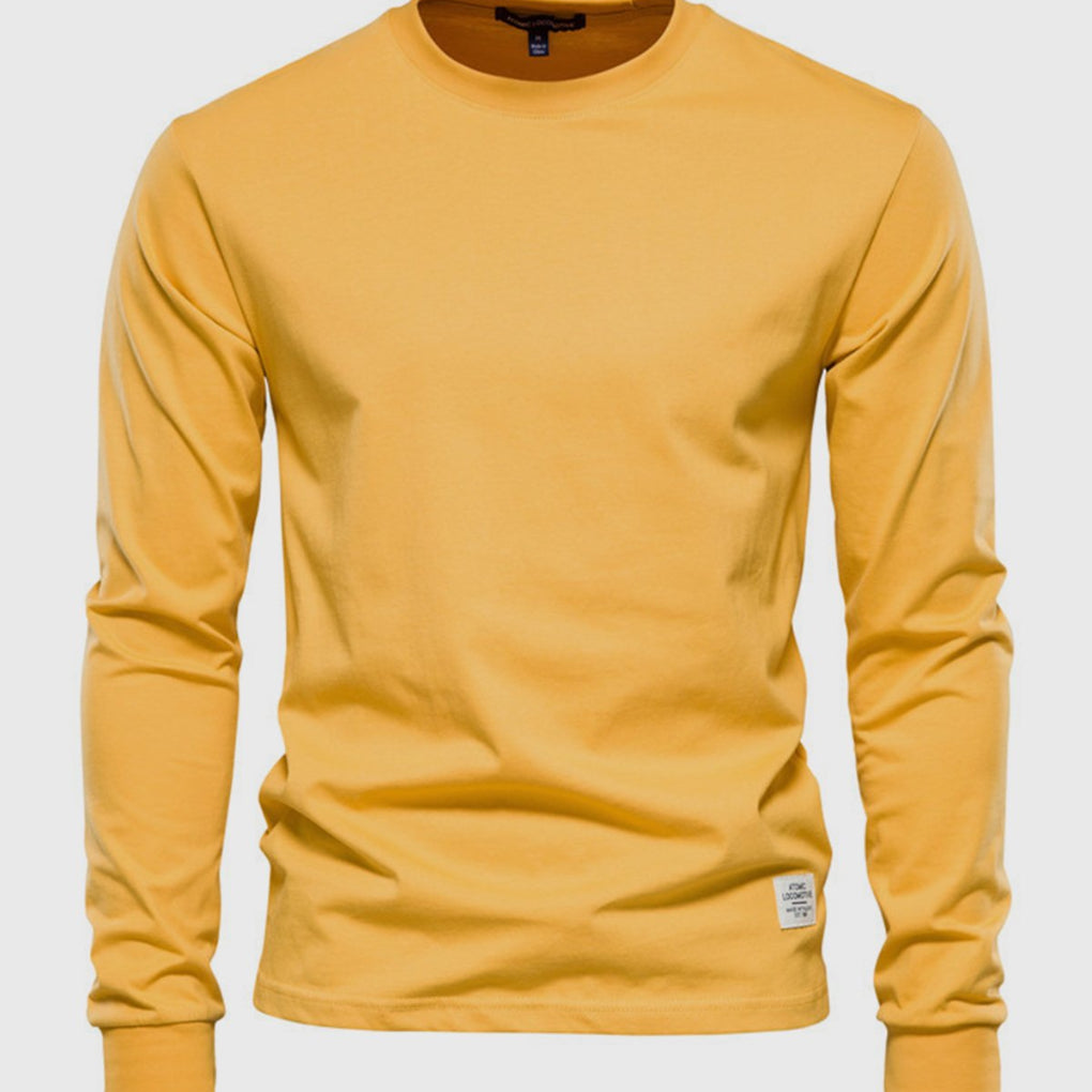 Chemise en coton masculine à manches longues avec col rond