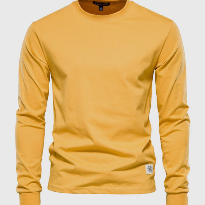 Chemise en coton masculine à manches longues avec col rond