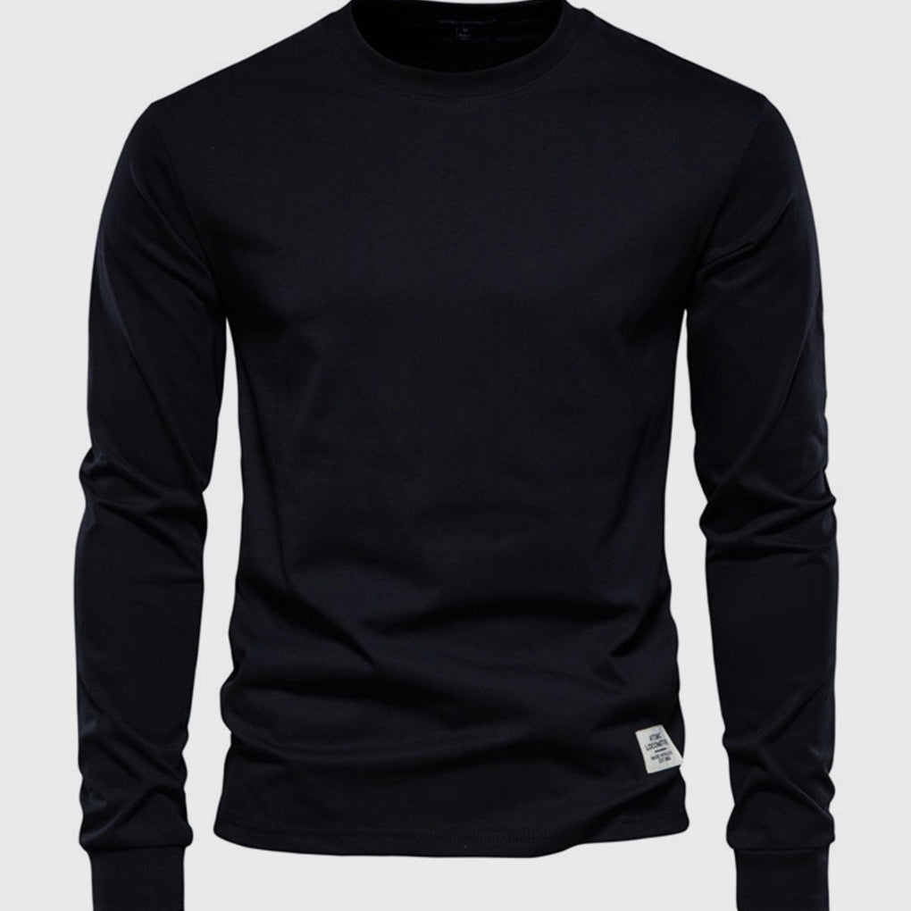 Chemise en coton masculine à manches longues avec col rond