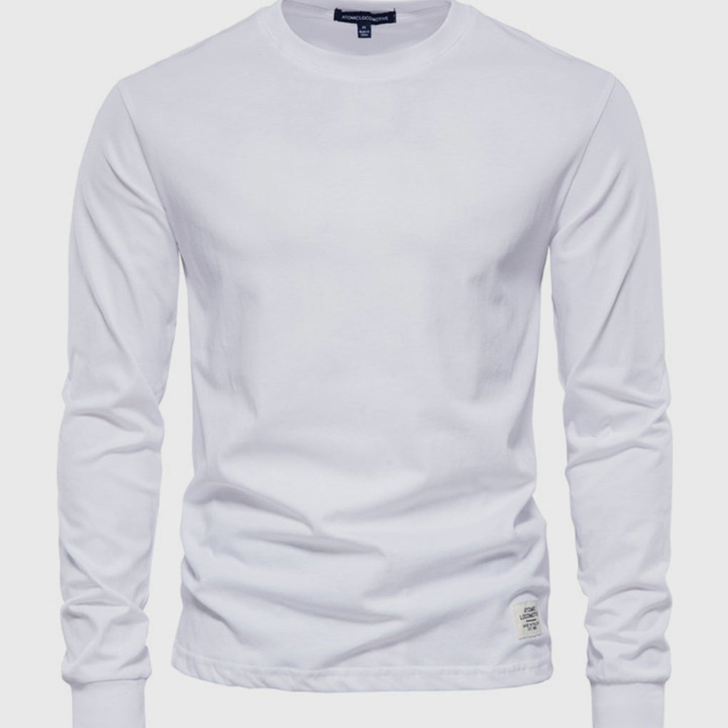 Chemise en coton masculine à manches longues avec col rond