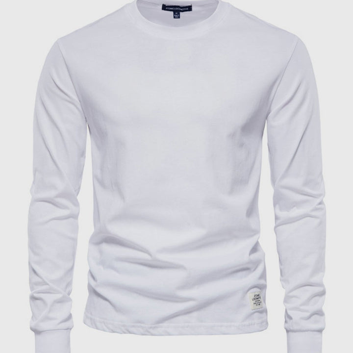 Chemise en coton masculine à manches longues avec col rond