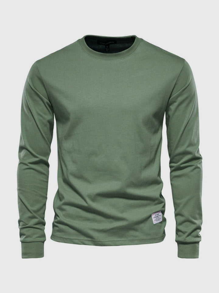Chemise en coton masculine à manches longues avec col rond