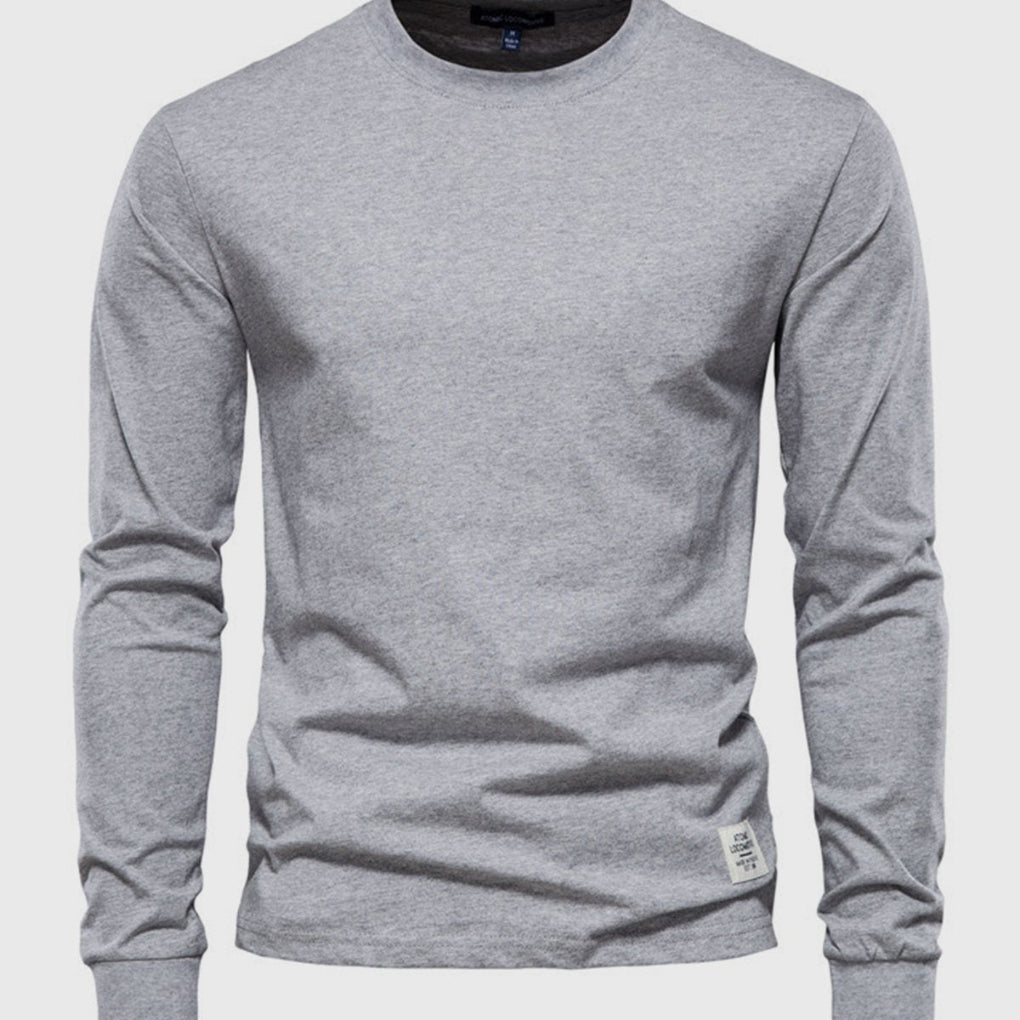 Chemise en coton masculine à manches longues avec col rond