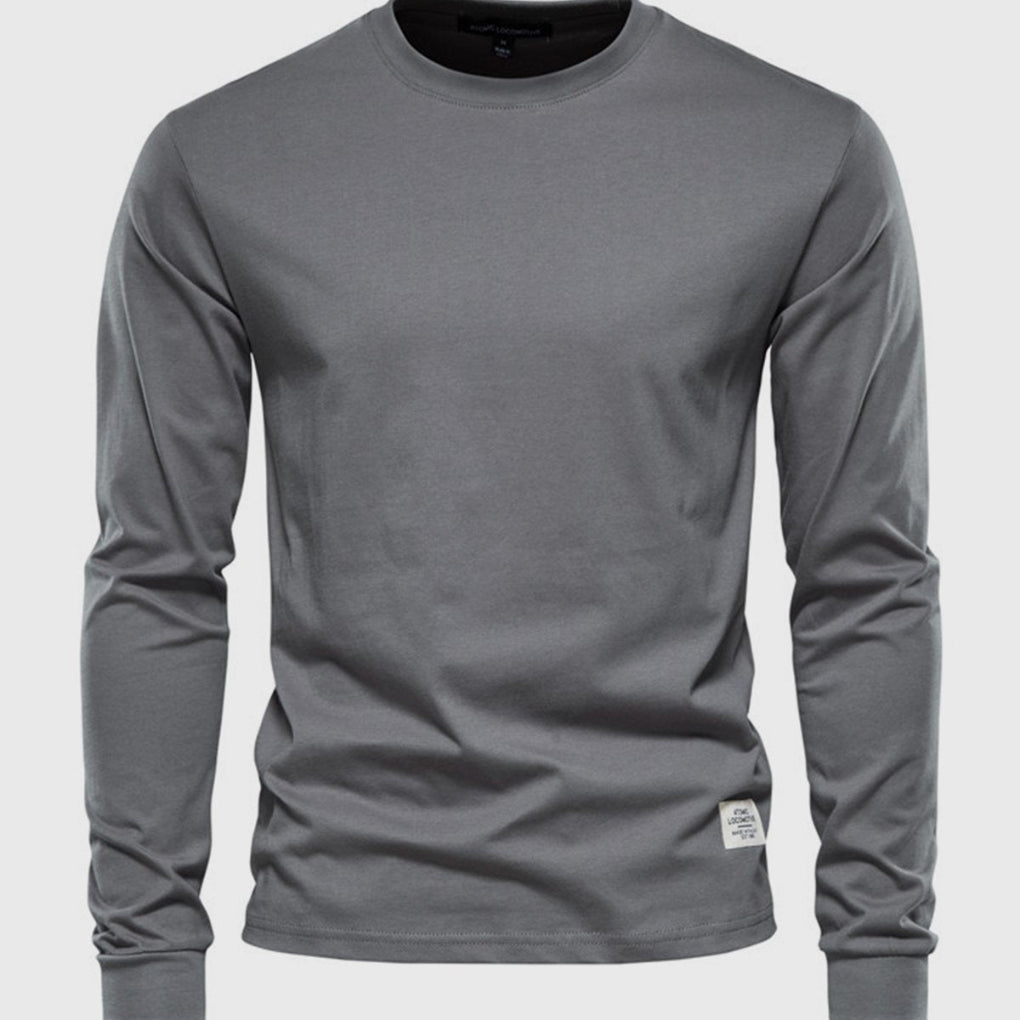 Chemise en coton masculine à manches longues avec col rond
