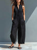 Chloe | Combinaison Mélange Lin Col Montant Boutonnage Sans Manches