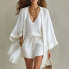Madison | Ensemble 3 pièces en lin top en V shorts à cordon kimono