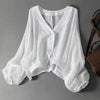 Luna | Blouse en Lin V-Col Manches Chauve-Souris Taille Libre Été