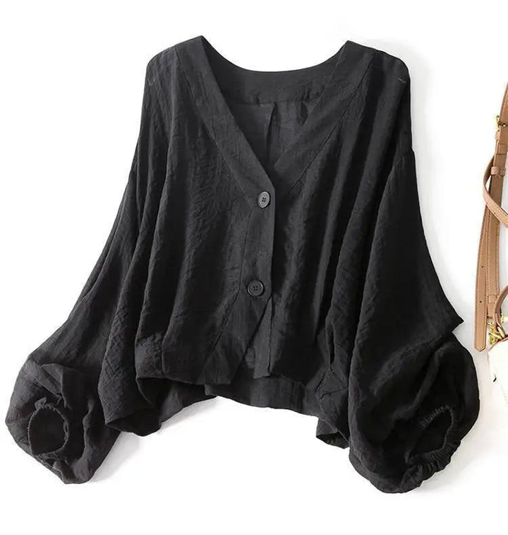 Luna | Linen Blouse V-Neck Batwing Sleeves Loose Fit Summer