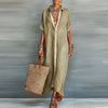 Luna | Robe Chemise Maxi en Lin Bouton Descendant Manches Courtes Relaxée
