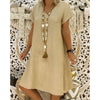Evelyn | Robe Mini A-Ligne en Lin Col V Manches Courtes Été
