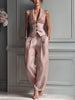 Olivia | Ensemble Pantalon Large avec Vestes en Lin Sans Manches Revers