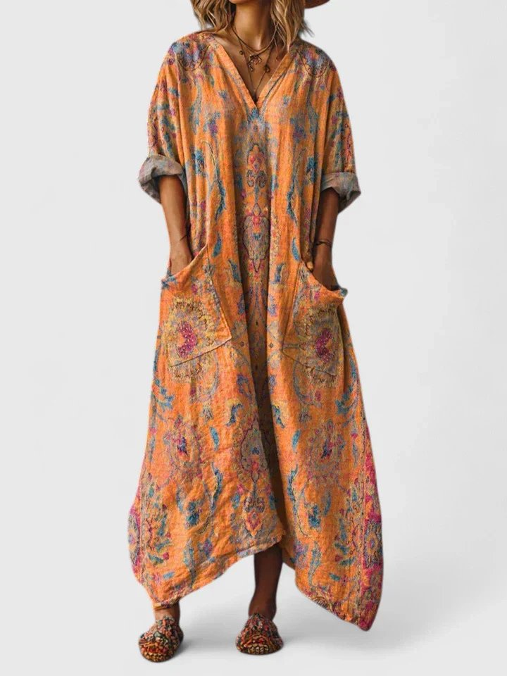 Layla | Maxi Dress Cotton Boho Paisley Print Oversized Pockets