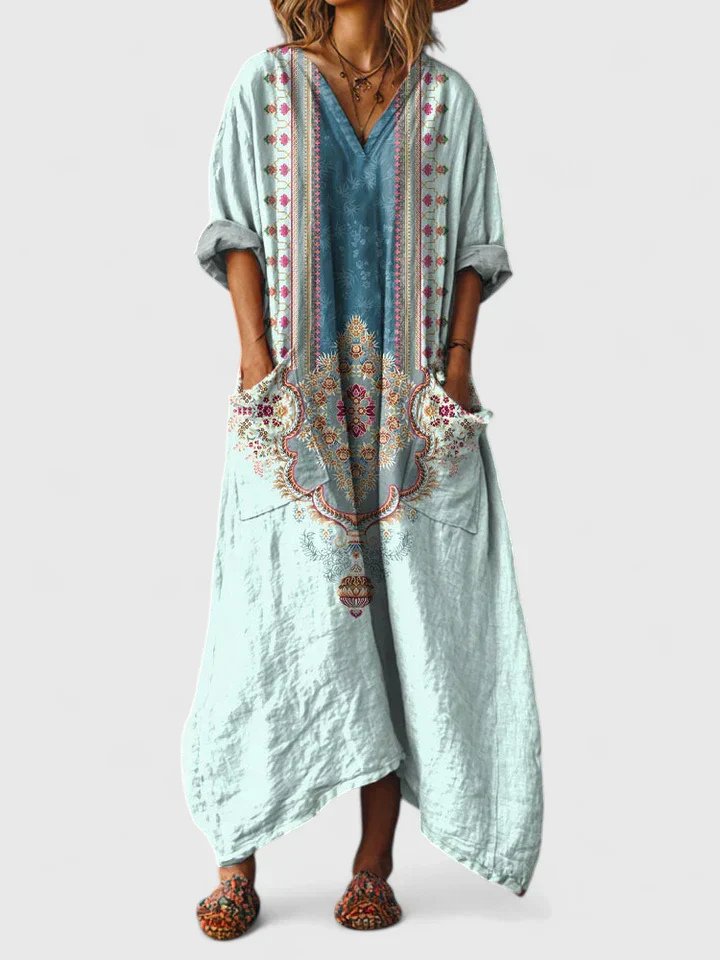 Layla | Maxi Dress Cotton Boho Paisley Print Oversized Pockets