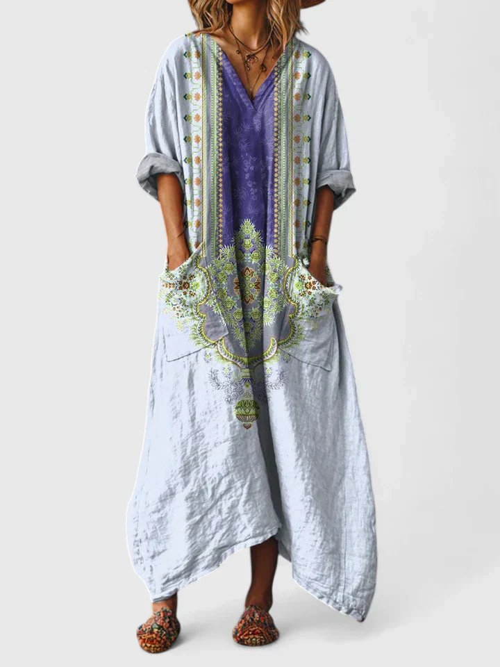 Layla | Maxi Dress Cotton Boho Paisley Print Oversized Pockets