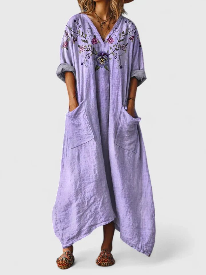 Layla | Maxi Dress Cotton Boho Paisley Print Oversized Pockets