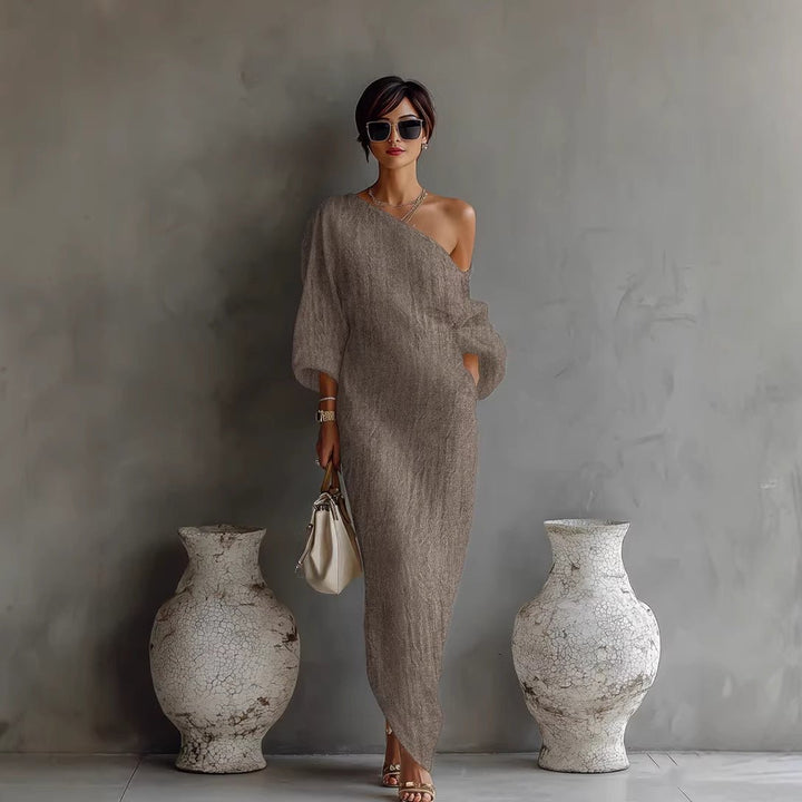 Charlotte | Maxi Dress Off Shoulder Lantern Sleeve Linen Blend Loose