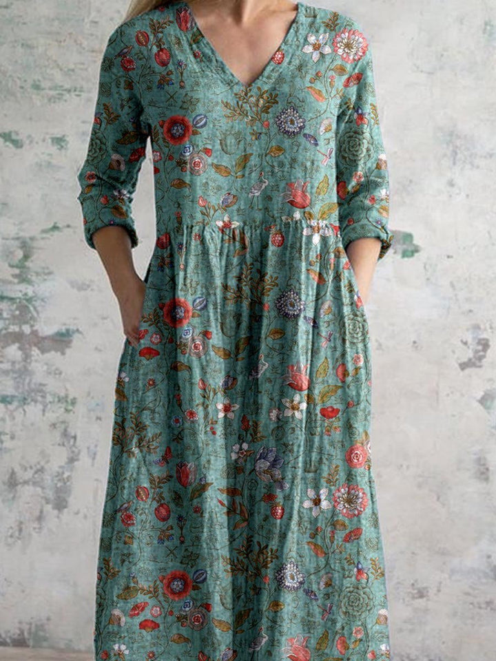 Harper | Maxi Dress V-Neck Cotton Bohemian Three Quarter Sleeve Pockets