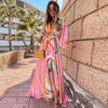 Mia | Robe Maxi Décolleté Manches Kimono Impression Abstraite Fente