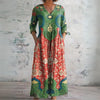Sophia | Robe Maxi Décolleté Lin Boho Floral Ethnique Manche Longue