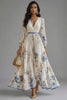 Evelyn | Robe Maxi Col V Long Manches Plissées Imprimé Floral