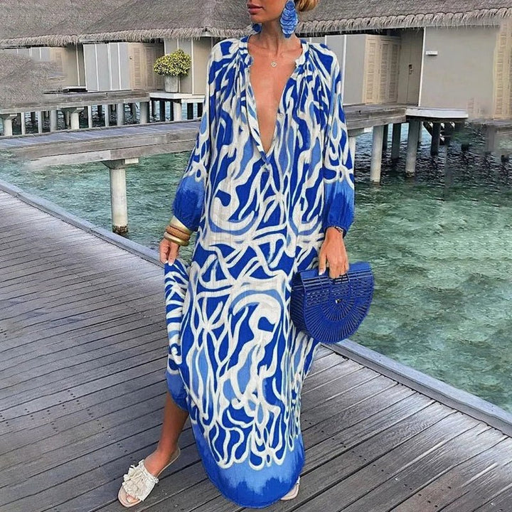 Eleanor | Maxi Kaftan Dress Abstract Print V-Neck Cover Up