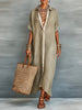 Harper | Robe Maxi Chemise Mélange Lin Manches Courtes Minimaliste