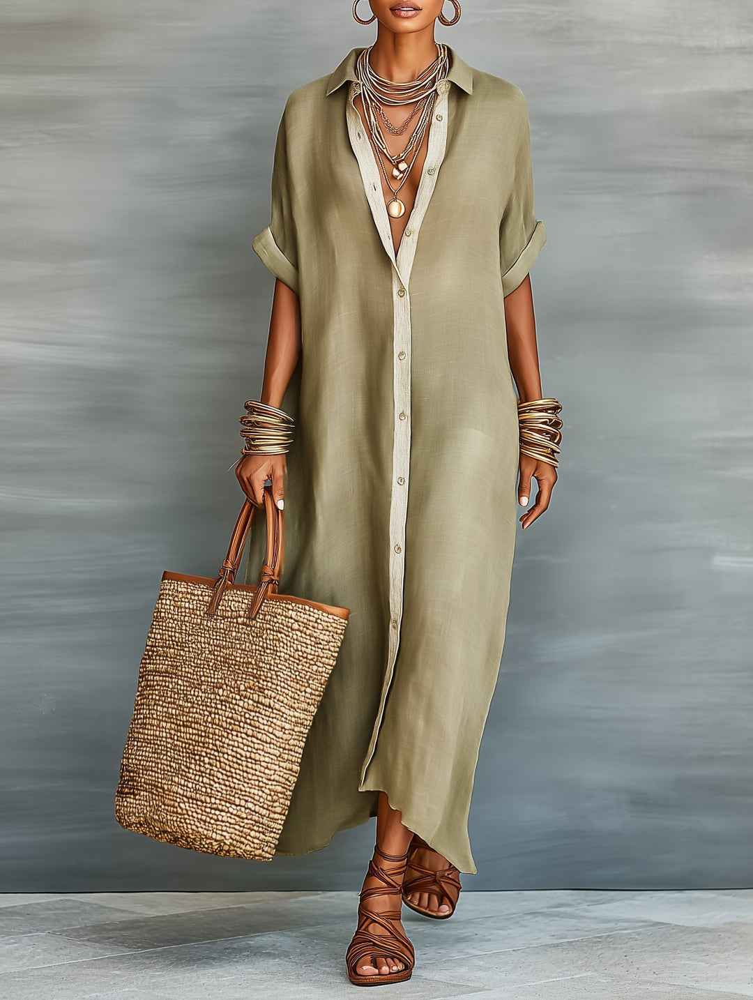 Harper | Maxi Shirt Dress Linen Blend Short Sleeve Minimalist