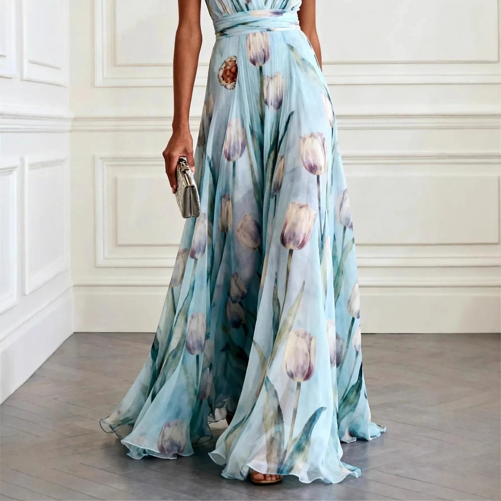 Harper | Maxi Wrap Dress Deep V-Neck Chiffon Sleeveless Floor Length