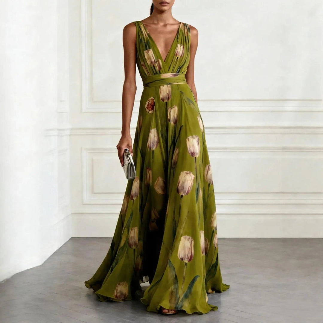 Harper | Maxi Wrap Dress Deep V-Neck Chiffon Sleeveless Floor Length