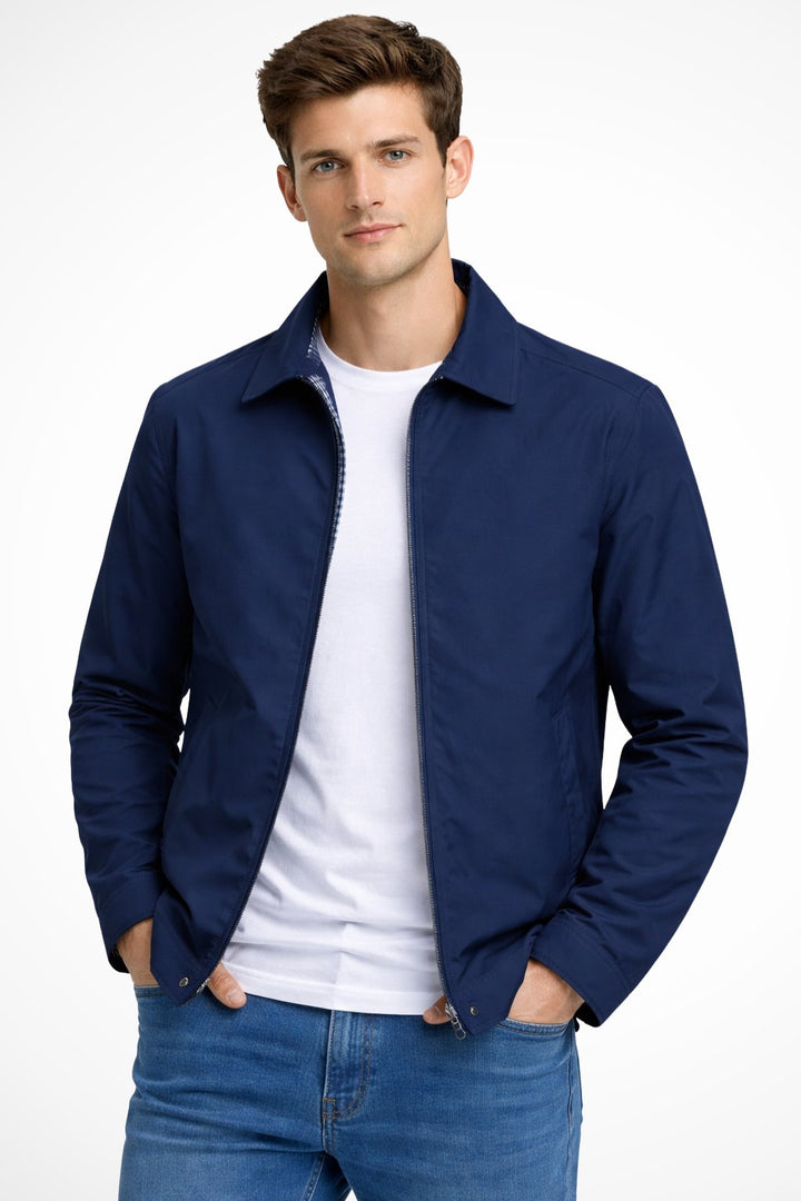 Lucas | Men's Harrington Jacket Zip Front Check Lining